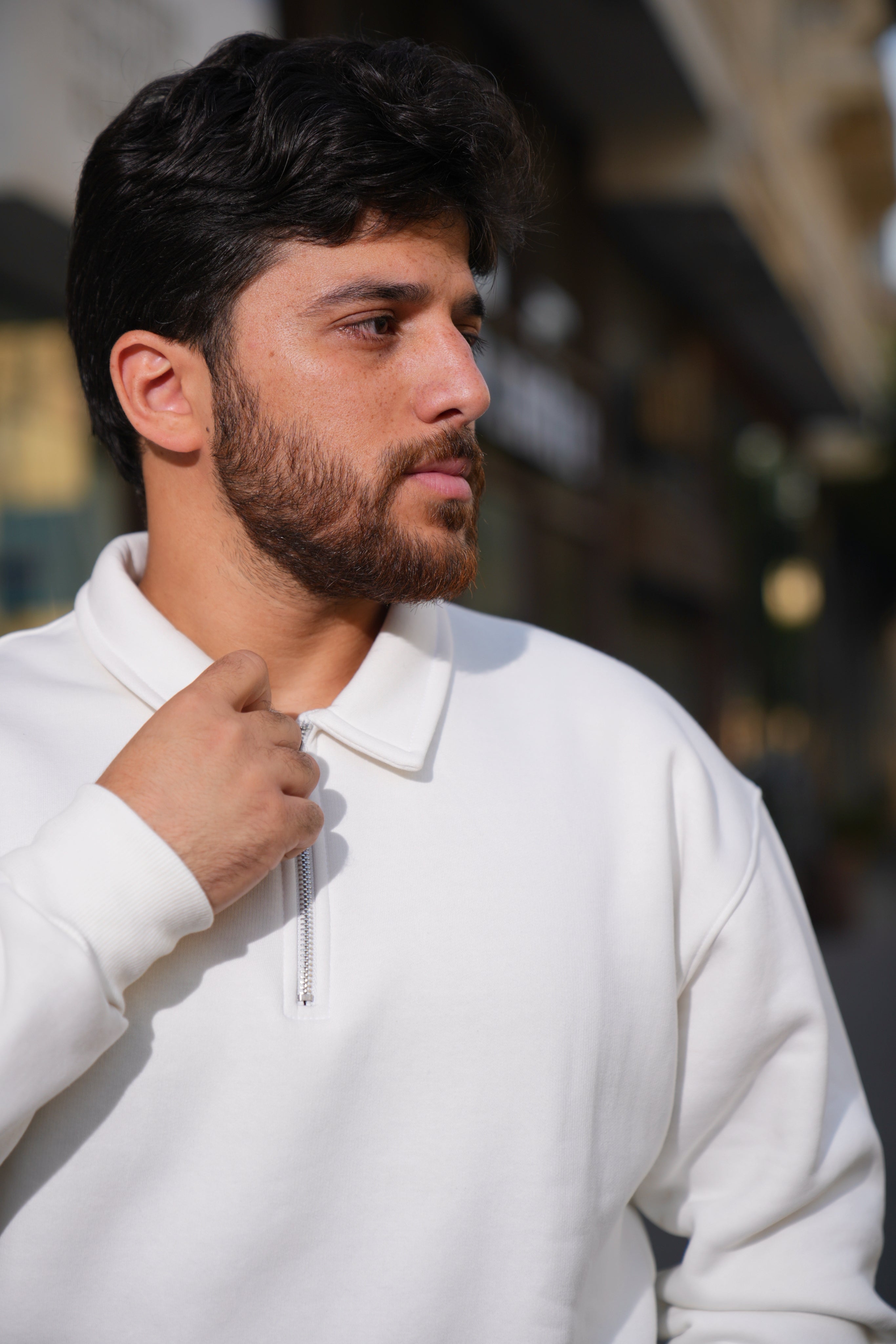 White Oversized Quarter-Zip Sweatshirt