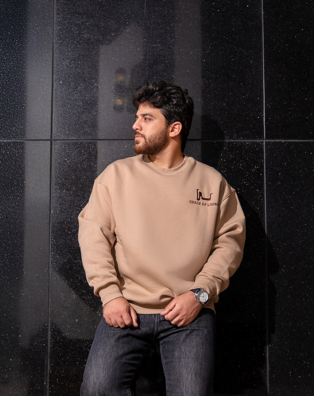 Beige Oversized Crewneck Sweatshirt