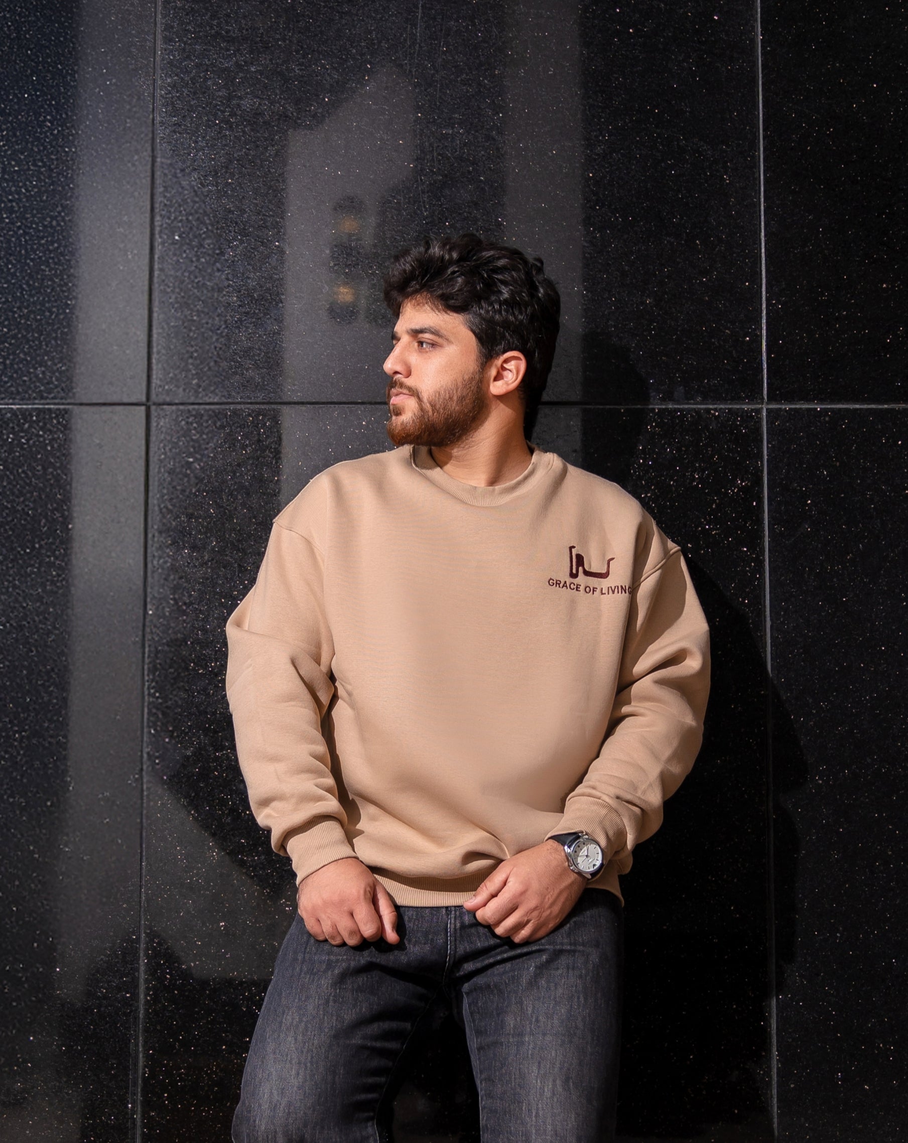 Beige Oversized Crewneck Sweatshirt