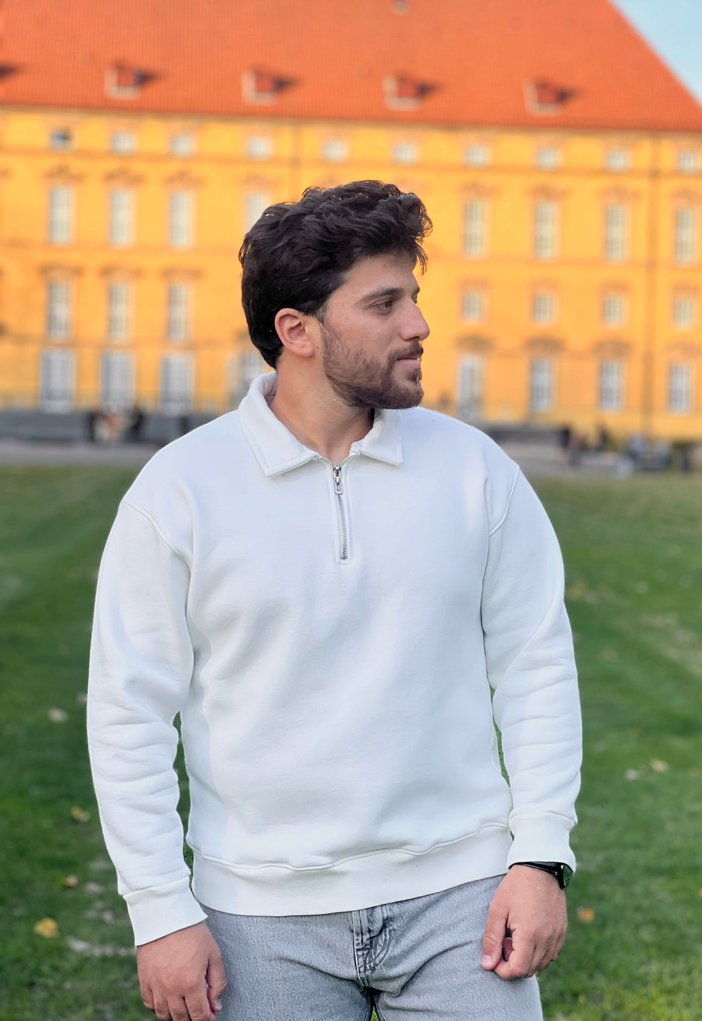 White Oversized Quarter-Zip Sweatshirt