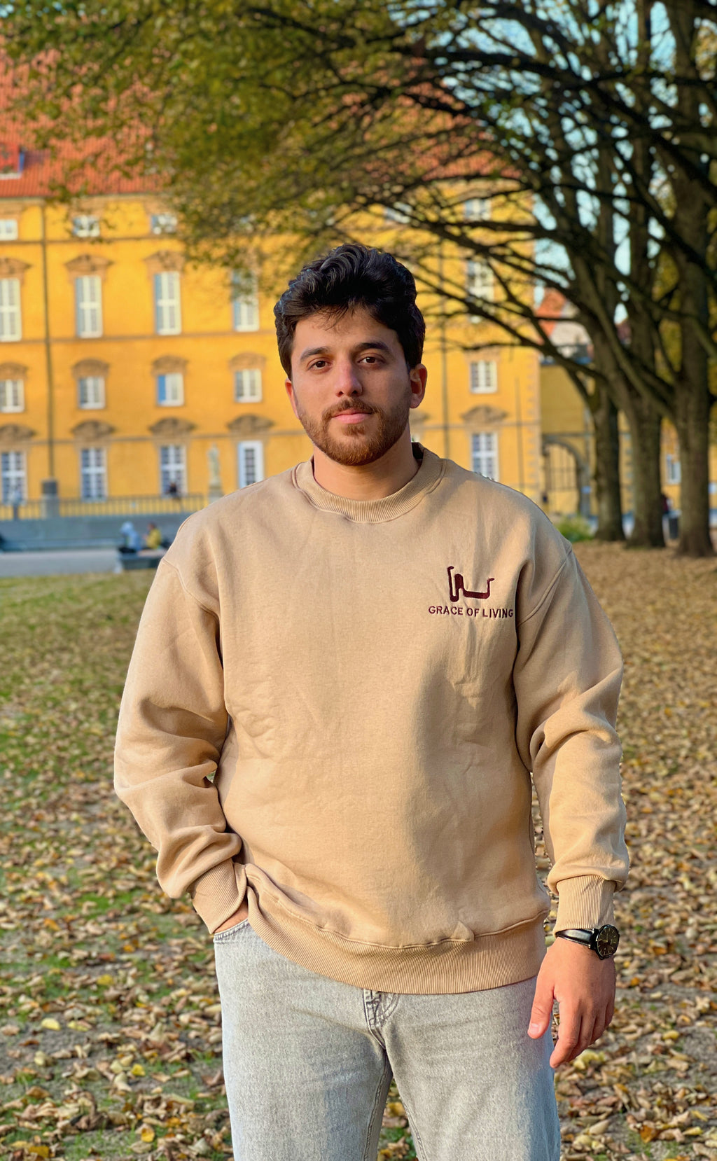 Beige Oversized Crewneck Sweatshirt