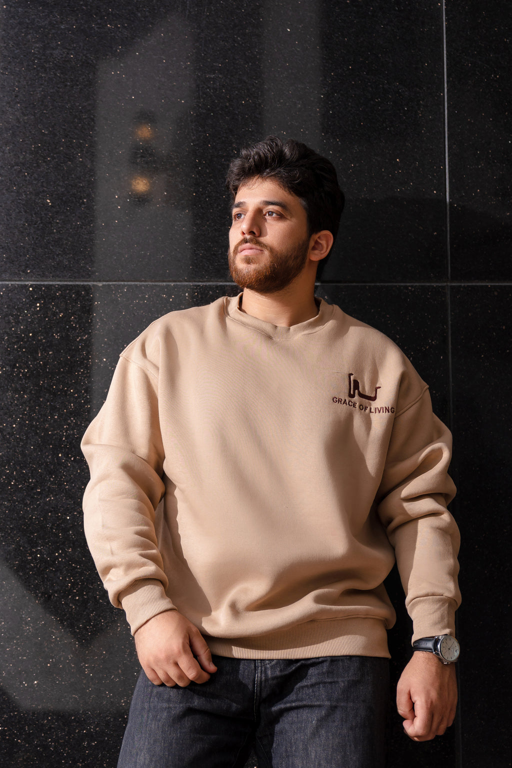Beige Oversized Crewneck Sweatshirt