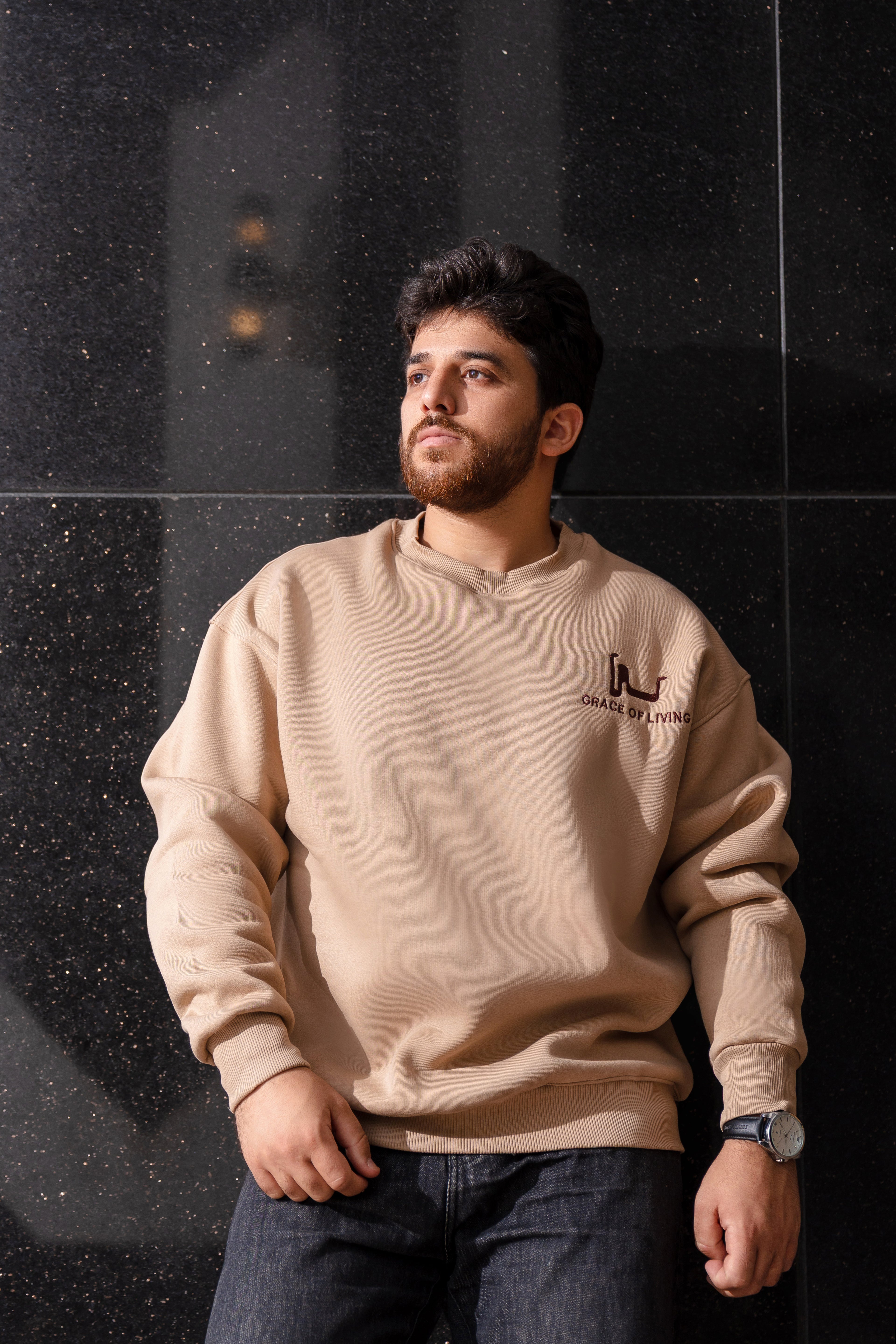 Beige Oversized Crewneck Sweatshirt