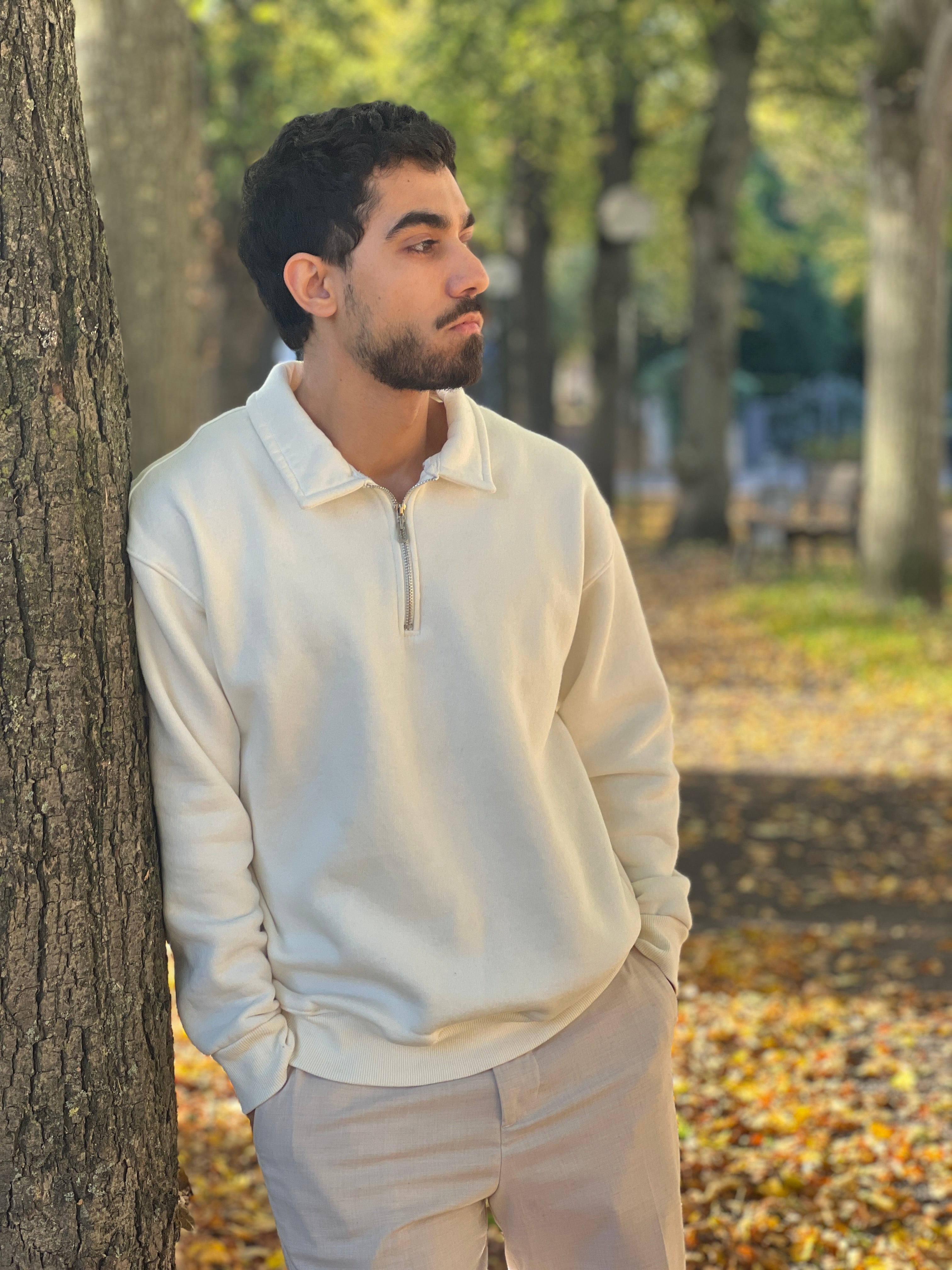 White Oversized Quarter-Zip Sweatshirt