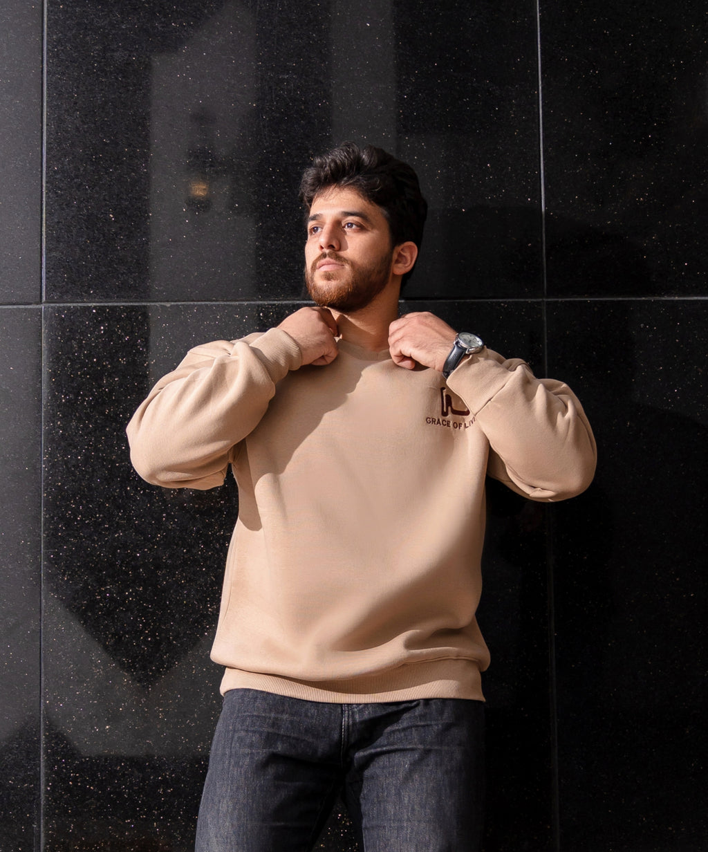 Beige Oversized Crewneck Sweatshirt
