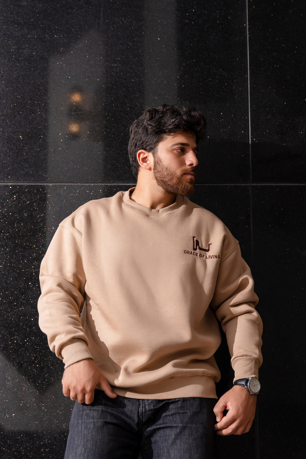 Beige Oversized Crewneck Sweatshirt