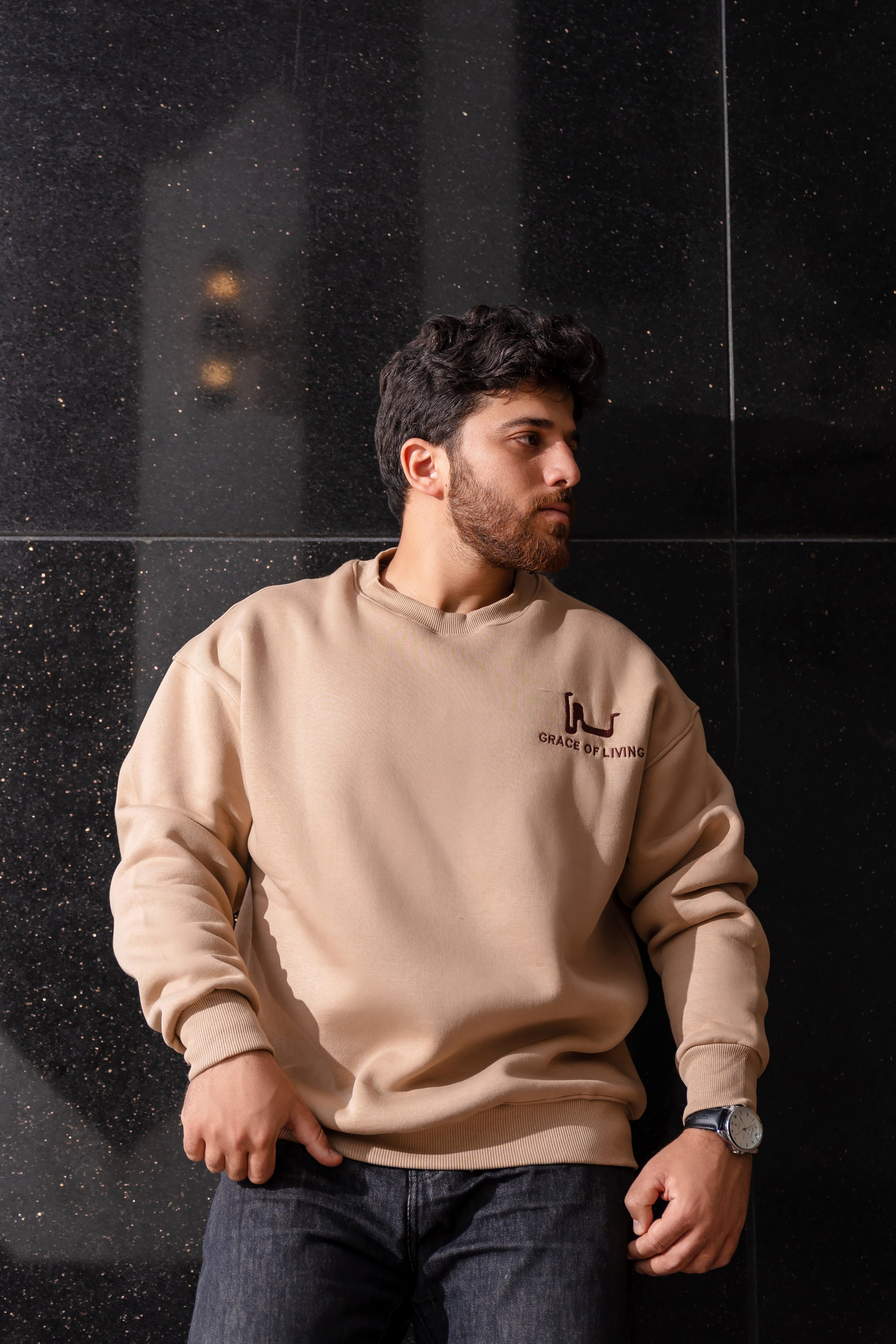 Beige Oversized Crewneck Sweatshirt