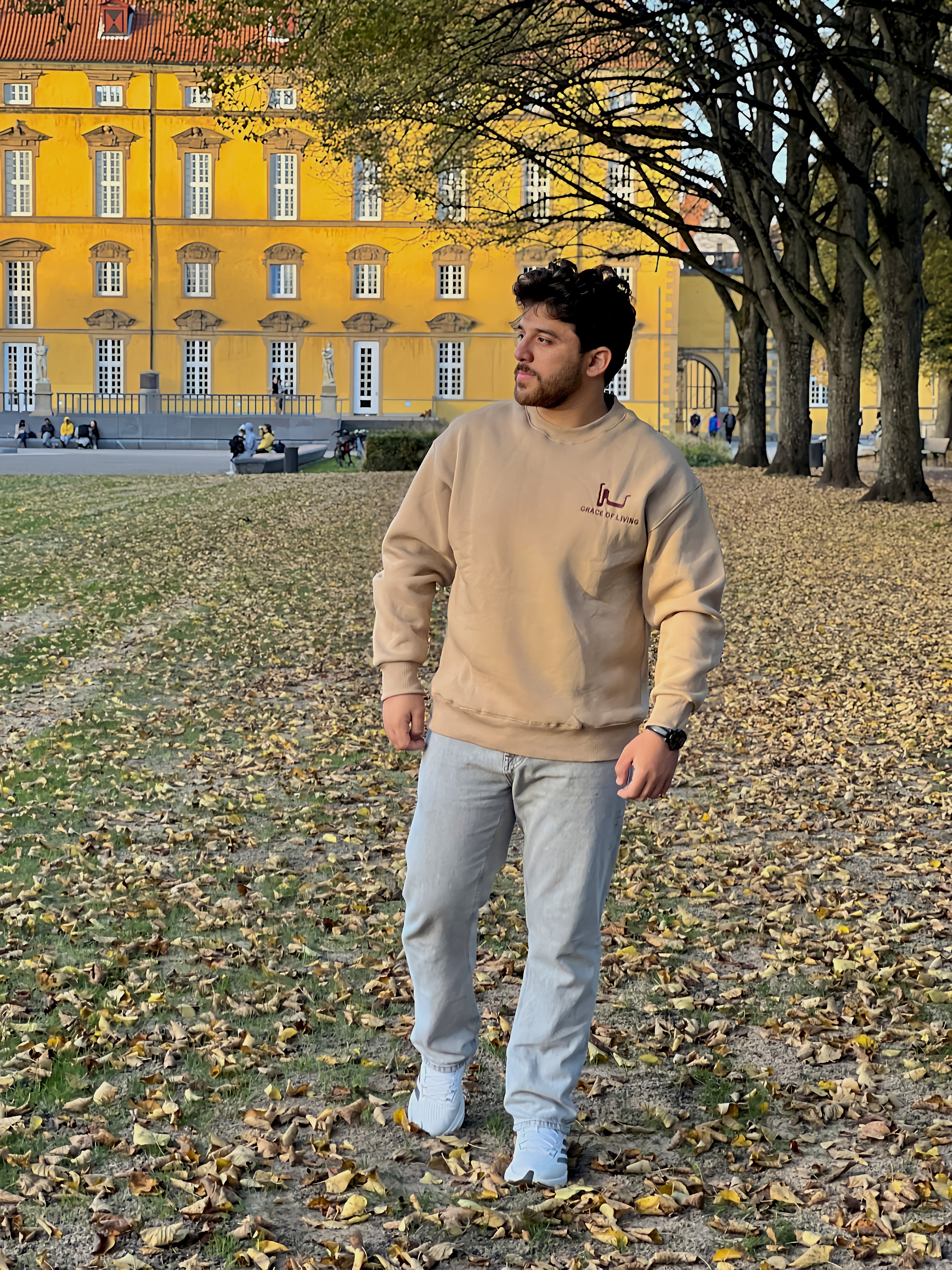 Beige Oversized Crewneck Sweatshirt