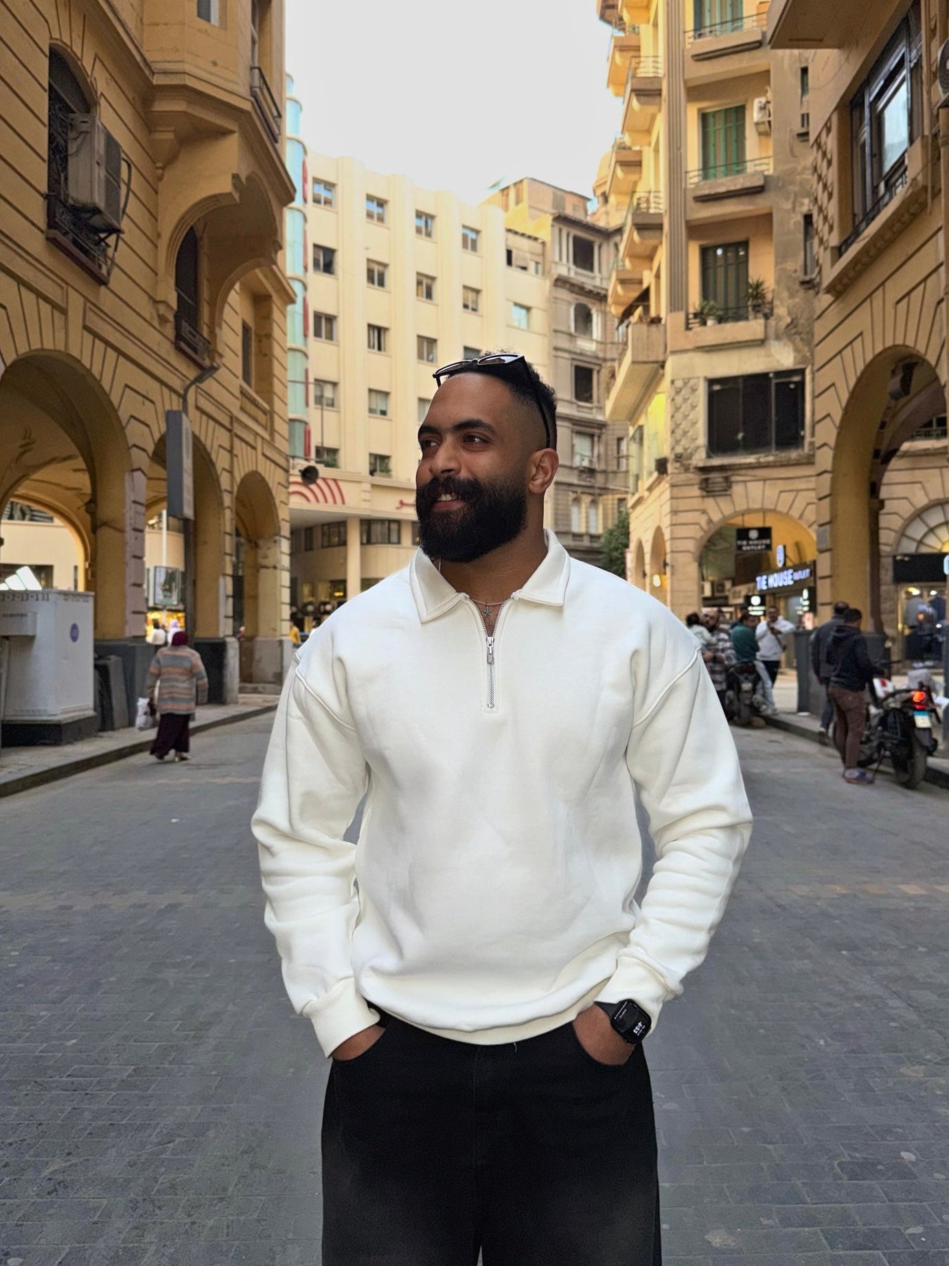 White Oversized Quarter-Zip Sweater