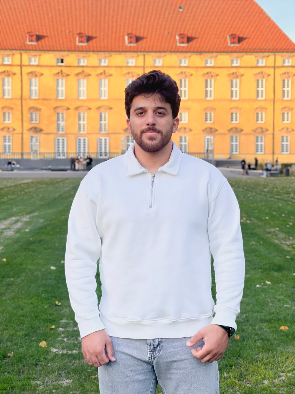 White Oversized Quarter-Zip Sweatshirt